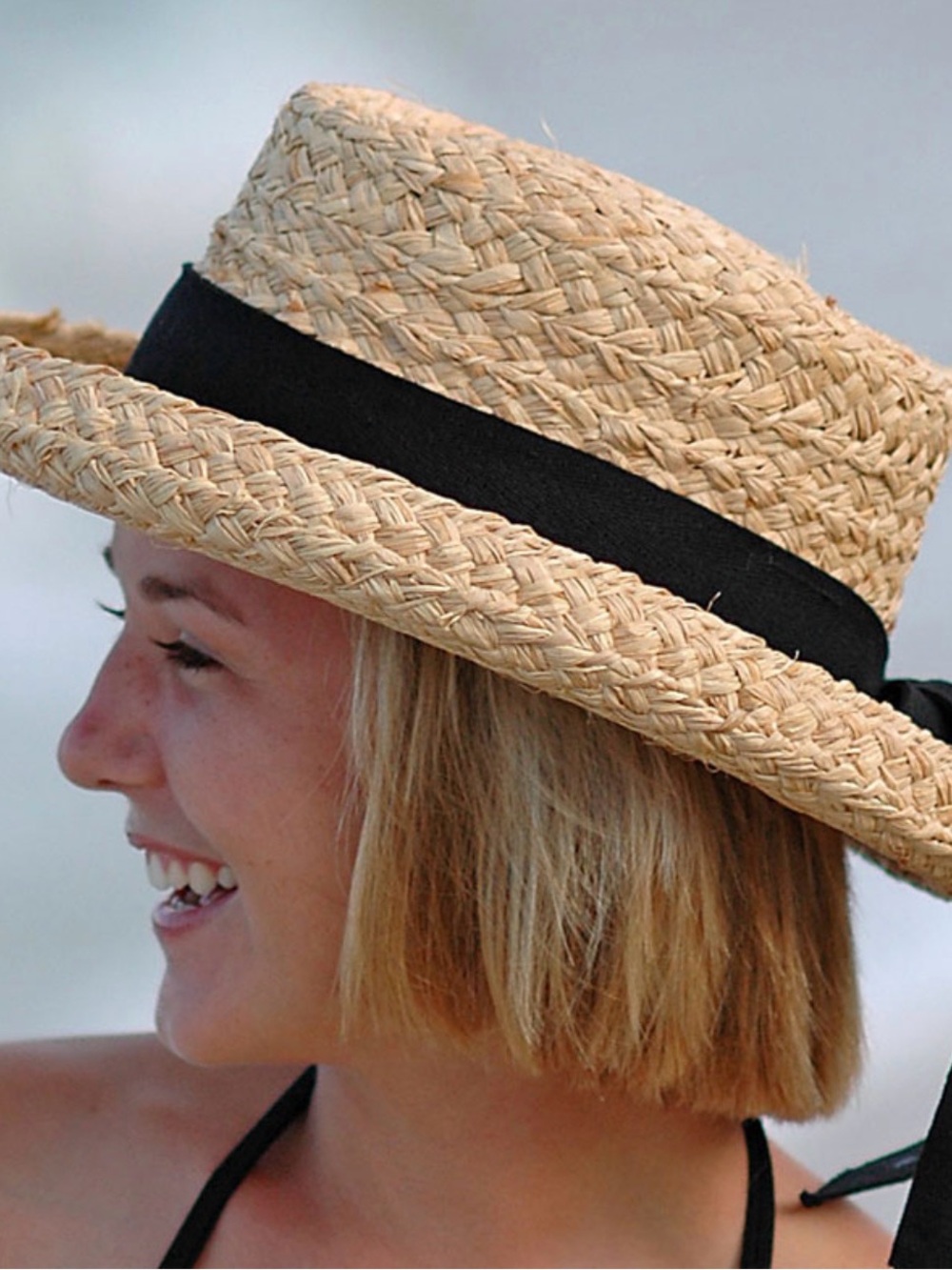 Scala Natural Straw Boater Hat with Black Band